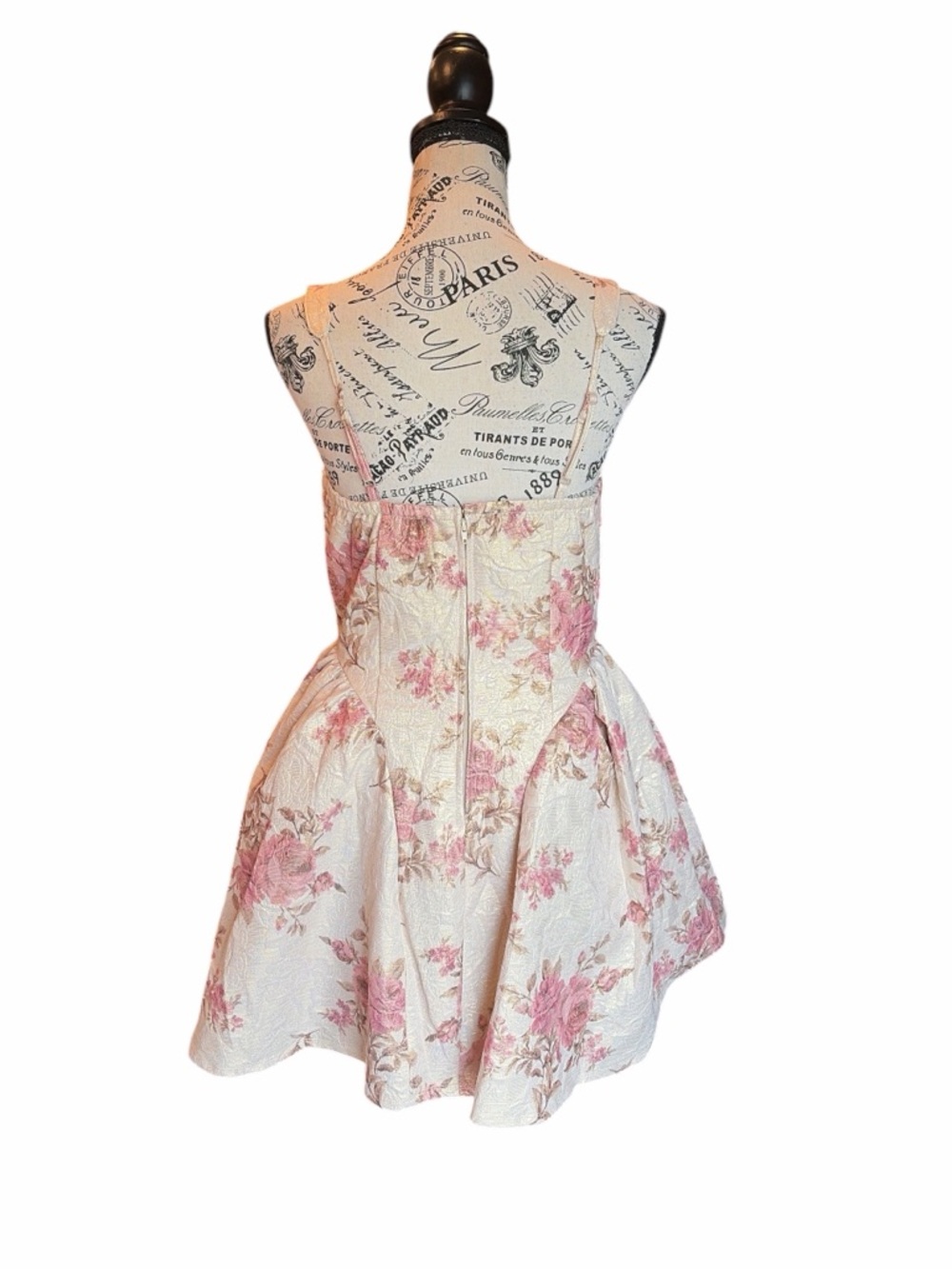 Francesca’s Amelia Floral Jacquard Mini Dress Small Fairycore Cottage Bow NWT - Picture 5 of 14